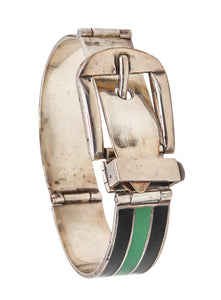 -Gucci 1970 Buckle Bracelet In .925 Sterling Silver With Green And Black Enamel