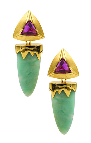 -Modernist Convertible Dangle Earrings In 14Kt Gold With 32 Ctw Amethyst And Green Agate