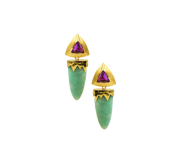 -Modernist Convertible Dangle Earrings In 14Kt Gold With 32 Ctw Amethyst And Green Agate