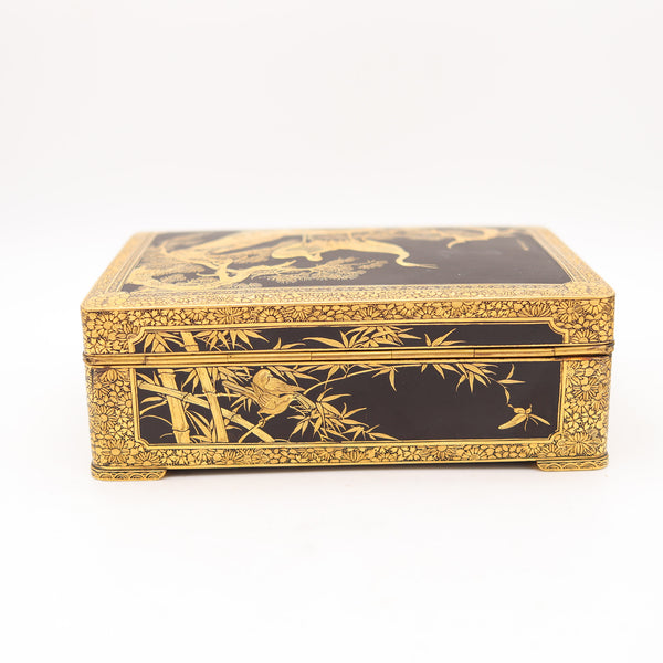 FUJI YOSHITOYO 1880 Japan Komai Desk Box In Gold Inlaid Iron damascene 24Kt Gold