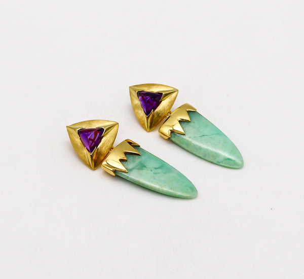 -Modernist Convertible Dangle Earrings In 14Kt Gold With 32 Ctw Amethyst And Green Agate