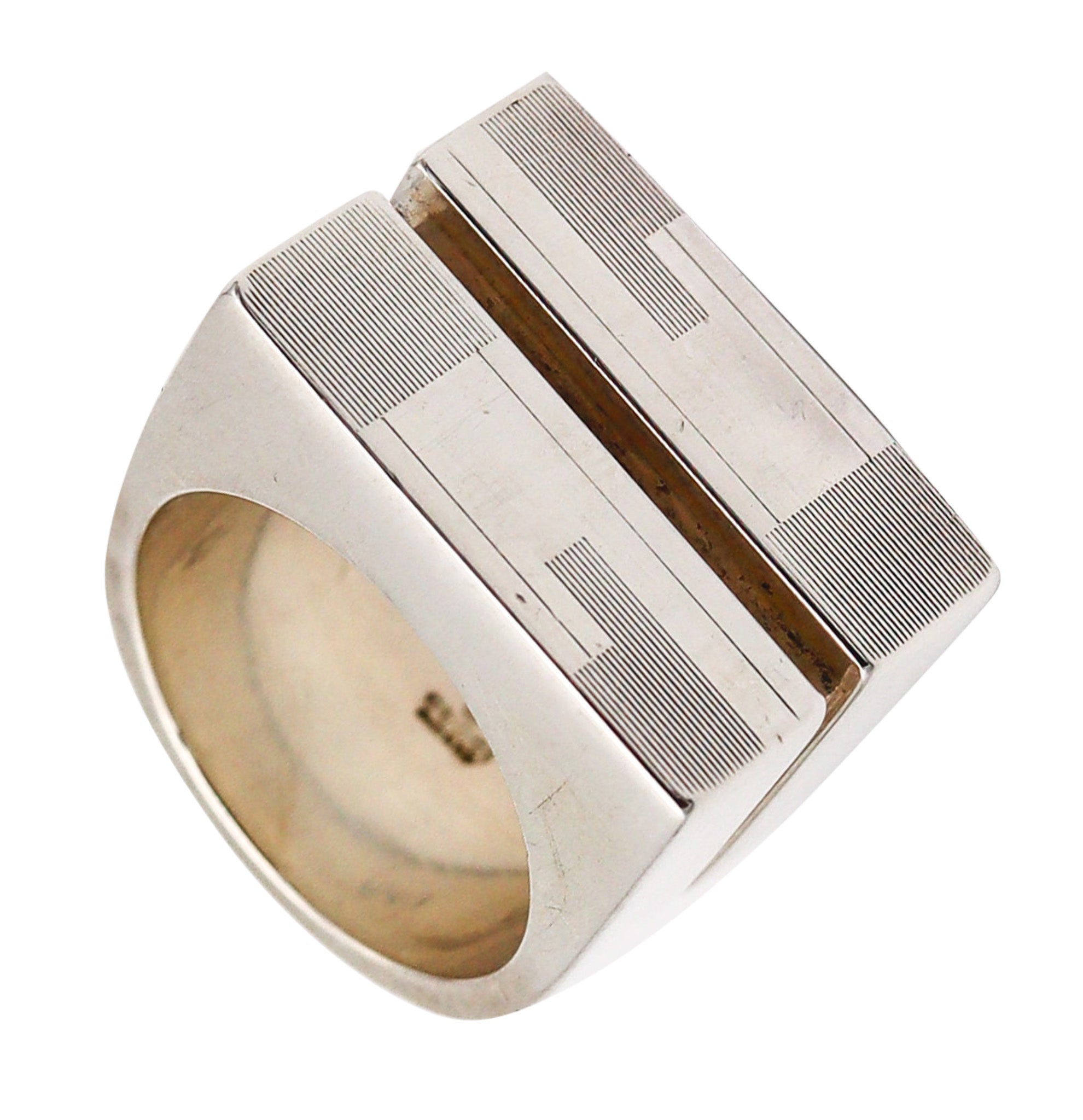 GUCCI Milano Vintage Geometric Double Cocktail Ring In Solid .925 Sterling Silver