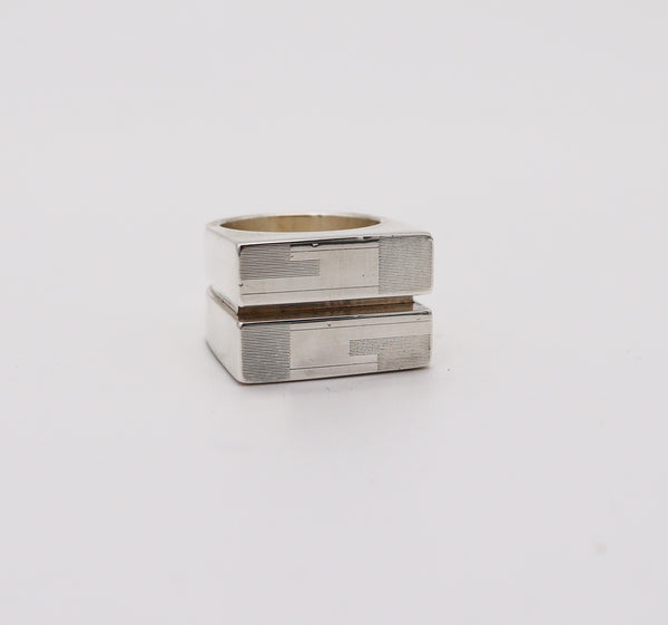 GUCCI Milano Vintage Geometric Double Cocktail Ring In Solid .925 Sterling Silver