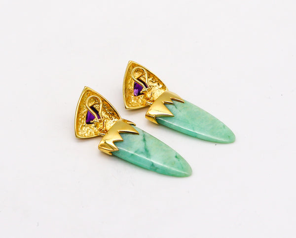 -Modernist Convertible Dangle Earrings In 14Kt Gold With 32 Ctw Amethyst And Green Agate