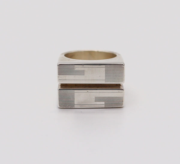 GUCCI Milano Vintage Geometric Double Cocktail Ring In Solid .925 Sterling Silver