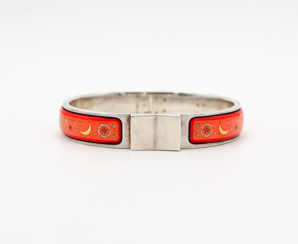 -Hermes Paris 1990 Clic Clac Bangle Bracelet In Solid .925 Sterling Silver With Enamel