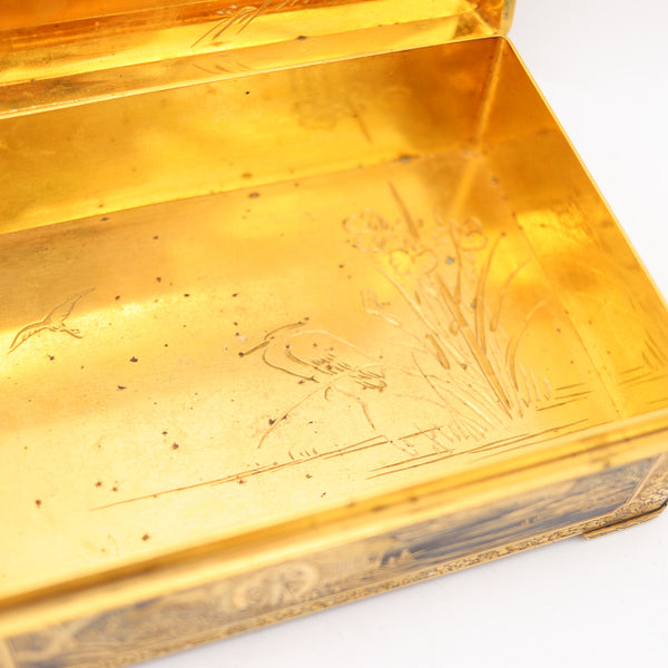 FUJI YOSHITOYO 1880 Japan Komai Desk Box In Gold Inlaid Iron damascene 24Kt Gold