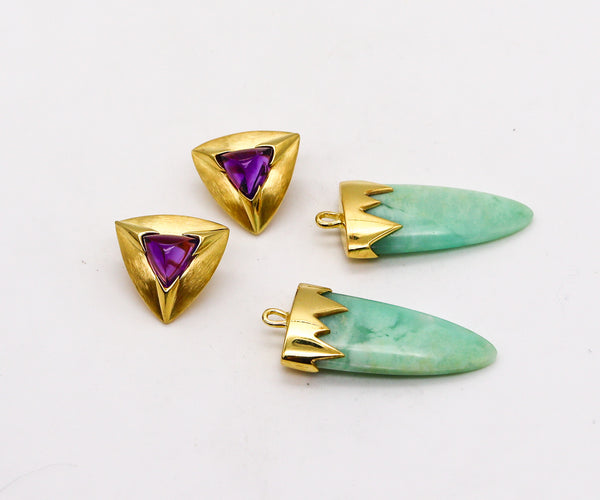 -Modernist Convertible Dangle Earrings In 14Kt Gold With 32 Ctw Amethyst And Green Agate