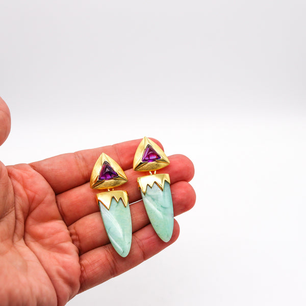 -Modernist Convertible Dangle Earrings In 14Kt Gold With 32 Ctw Amethyst And Green Agate