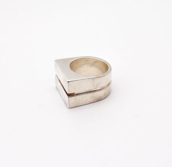 GUCCI Milano Vintage Geometric Double Cocktail Ring In Solid .925 Sterling Silver