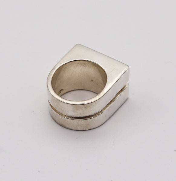 GUCCI Milano Vintage Geometric Double Cocktail Ring In Solid .925 Sterling Silver