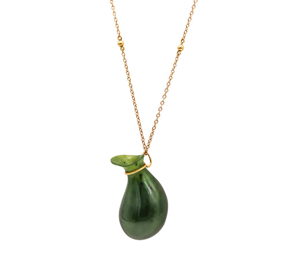 -Tiffany & Co. 1978 Elsa Peretti Nephrite Carved Jug Jar Bottle in 18Kt Yellow Gold