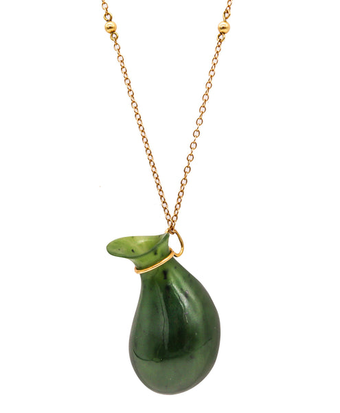 -Tiffany & Co. 1978 Elsa Peretti Nephrite Carved Jug Jar Bottle in 18Kt Yellow Gold