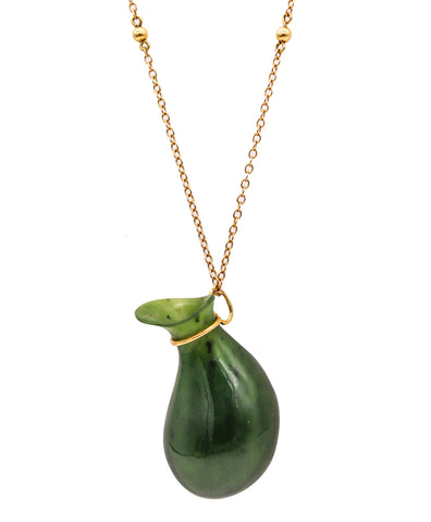 -Tiffany & Co. 1978 Elsa Peretti Nephrite Carved Jug Jar Bottle in 18Kt Yellow Gold