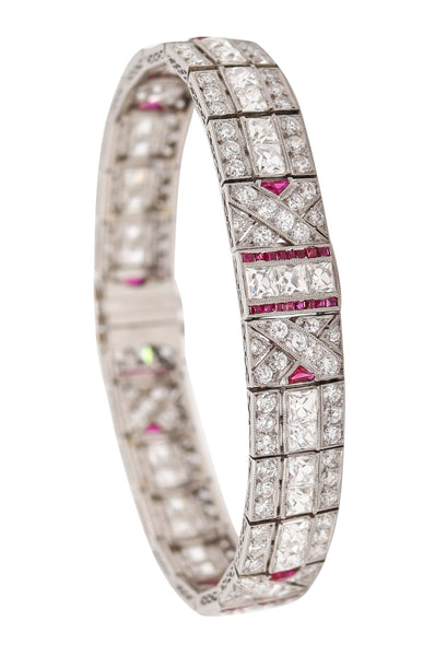 ART-DECO 1925 Platinum Bracelet With 21.66 Cwt. In French Cut Diamonds & Rubies