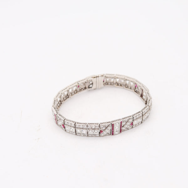 ART-DECO 1925 Platinum Bracelet With 21.66 Cwt. In French Cut Diamonds & Rubies