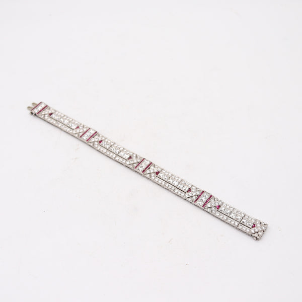 ART-DECO 1925 Platinum Bracelet With 21.66 Cwt. In French Cut Diamonds & Rubies