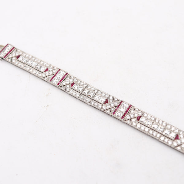ART-DECO 1925 Platinum Bracelet With 21.66 Cwt. In French Cut Diamonds & Rubies