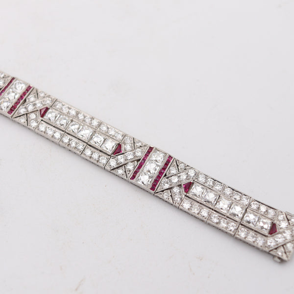 ART-DECO 1925 Platinum Bracelet With 21.66 Cwt. In French Cut Diamonds & Rubies