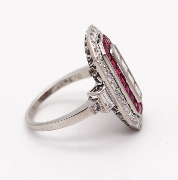 ART DECO 1930 Cocktail Ring In Platinum With 3.07 Ctw In Diamonds And Rubies
