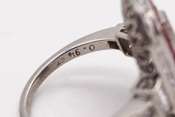 ART DECO 1930 Cocktail Ring In Platinum With 3.07 Ctw In Diamonds And Rubies