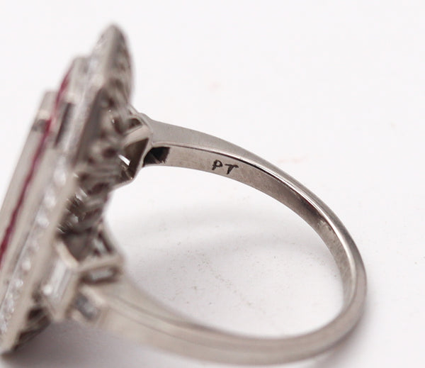 ART DECO 1930 Cocktail Ring In Platinum With 3.07 Ctw In Diamonds And Rubies