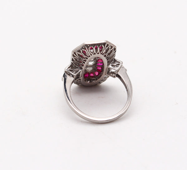 ART DECO 1930 Cocktail Ring In Platinum With 3.07 Ctw In Diamonds And Rubies