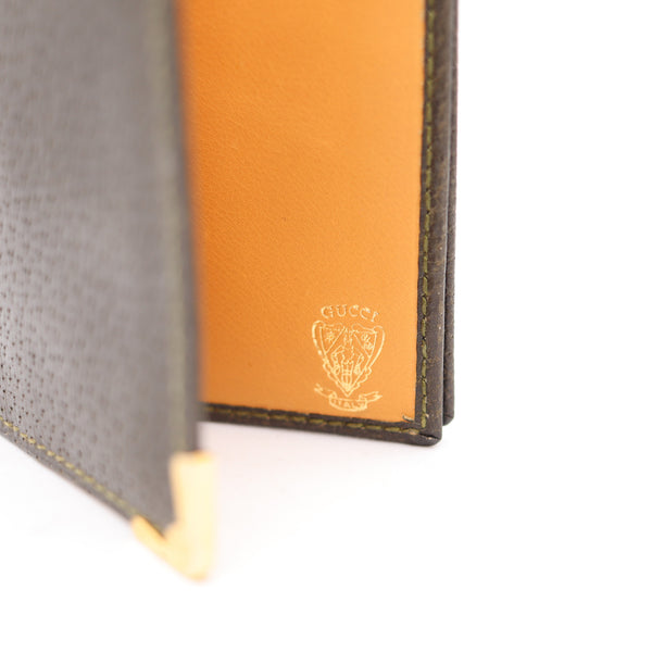 GUCCI Milano 1970 Vintage Foldable Thin Wallet In Brown Leather & Gilt Bronze