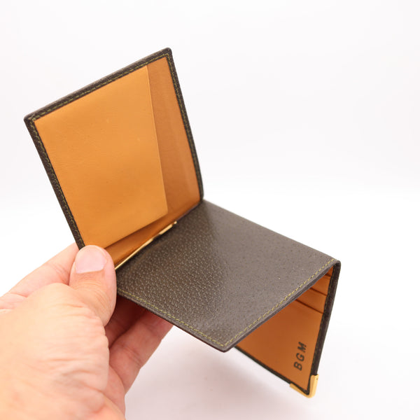 GUCCI Milano 1970 Vintage Foldable Thin Wallet In Brown Leather & Gilt Bronze