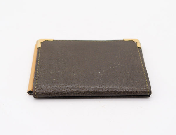 GUCCI Milano 1970 Vintage Foldable Thin Wallet In Brown Leather & Gilt Bronze