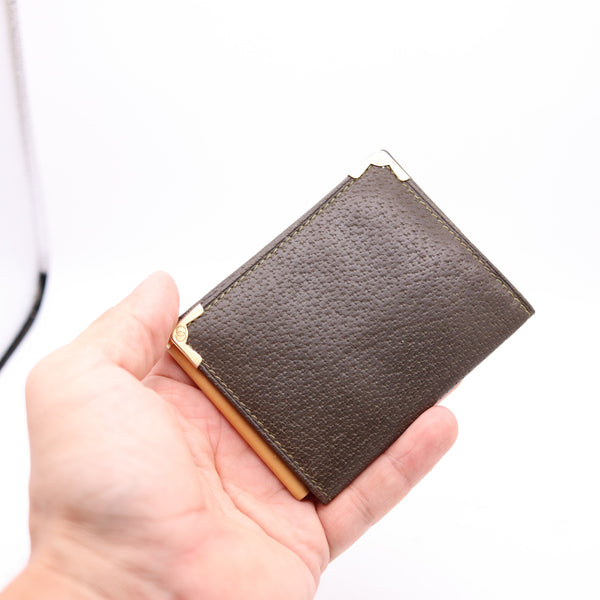 GUCCI Milano 1970 Vintage Foldable Thin Wallet In Brown Leather & Gilt Bronze