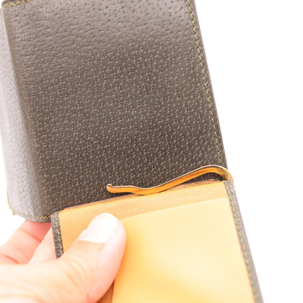 GUCCI Milano 1970 Vintage Foldable Thin Wallet In Brown Leather & Gilt Bronze