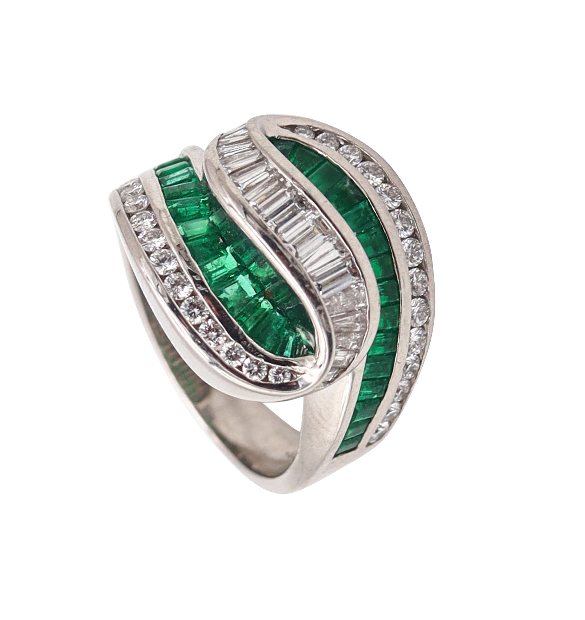 CHARLES KRYPELL Cocktail Ring In Platinum With 3.60 Ctw In Diamonds & Emeralds