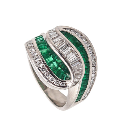 CHARLES KRYPELL Cocktail Ring In Platinum With 3.60 Ctw In Diamonds & Emeralds