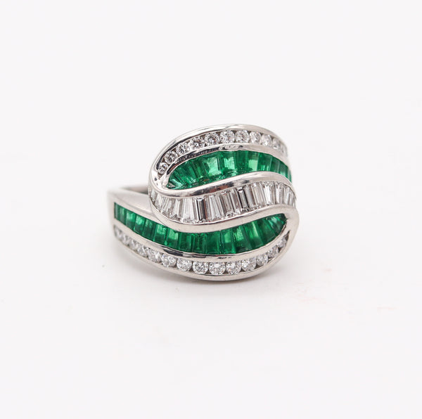 CHARLES KRYPELL Cocktail Ring In Platinum With 3.60 Ctw In Diamonds & Emeralds