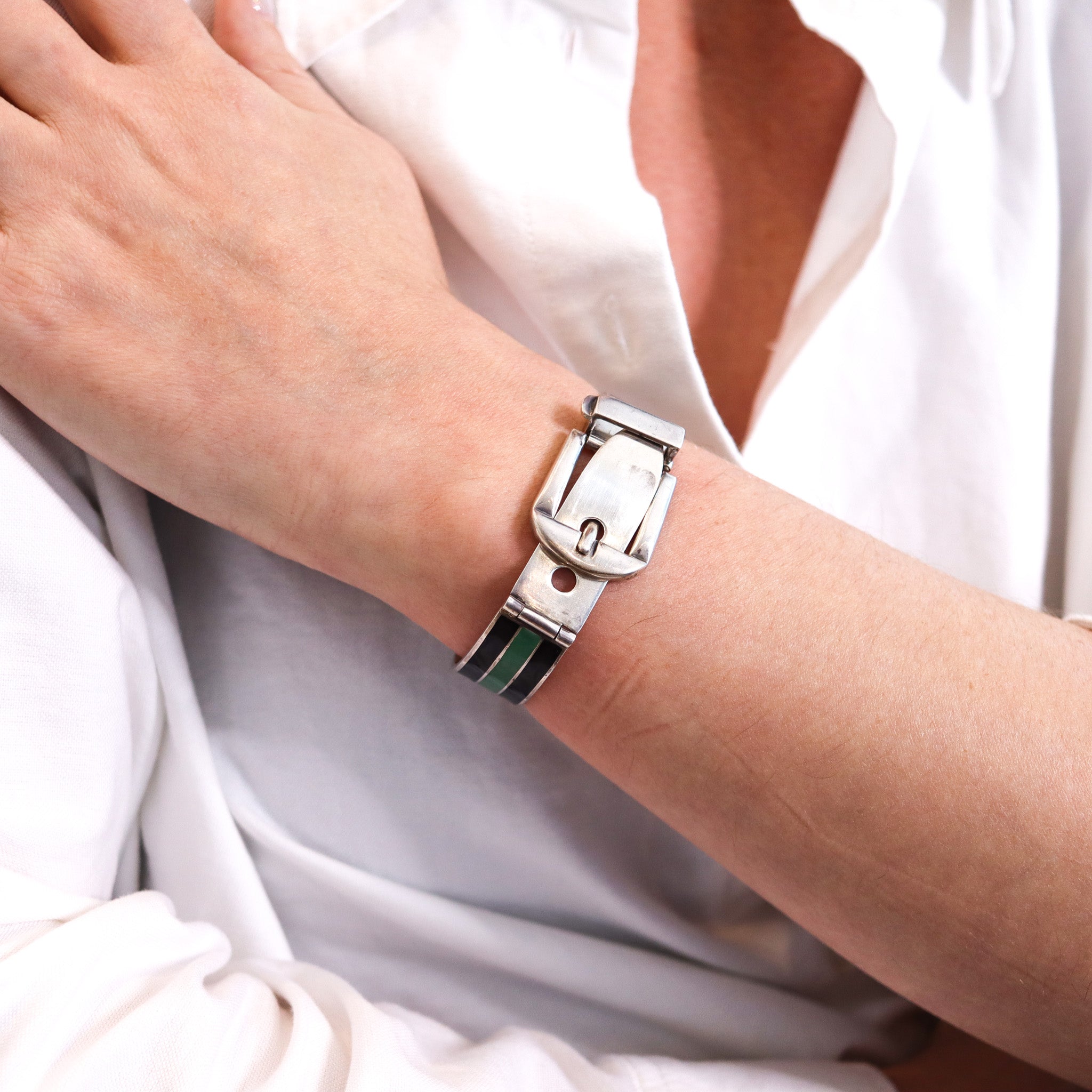 Gucci 1970 Buckle Bracelet In .925 Sterling Silver With 