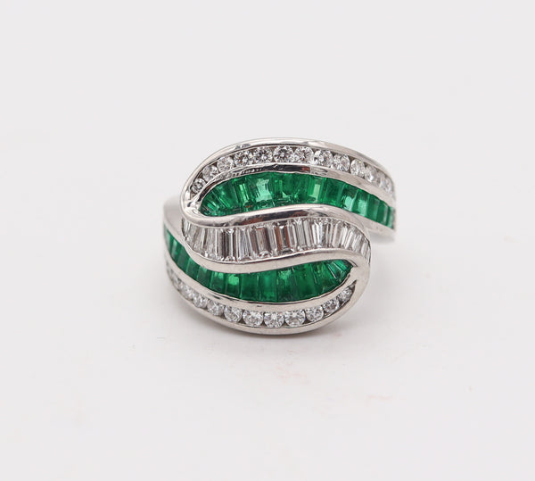 CHARLES KRYPELL Cocktail Ring In Platinum With 3.60 Ctw In Diamonds & Emeralds