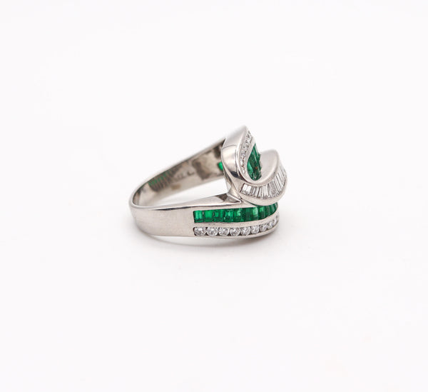 CHARLES KRYPELL Cocktail Ring In Platinum With 3.60 Ctw In Diamonds & Emeralds