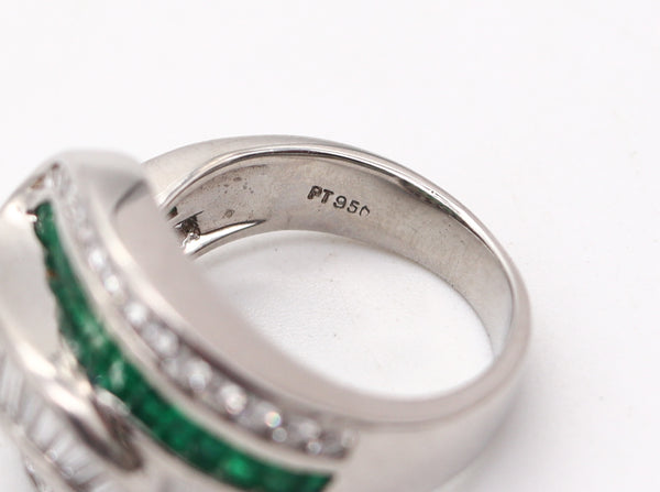 CHARLES KRYPELL Cocktail Ring In Platinum With 3.60 Ctw In Diamonds & Emeralds