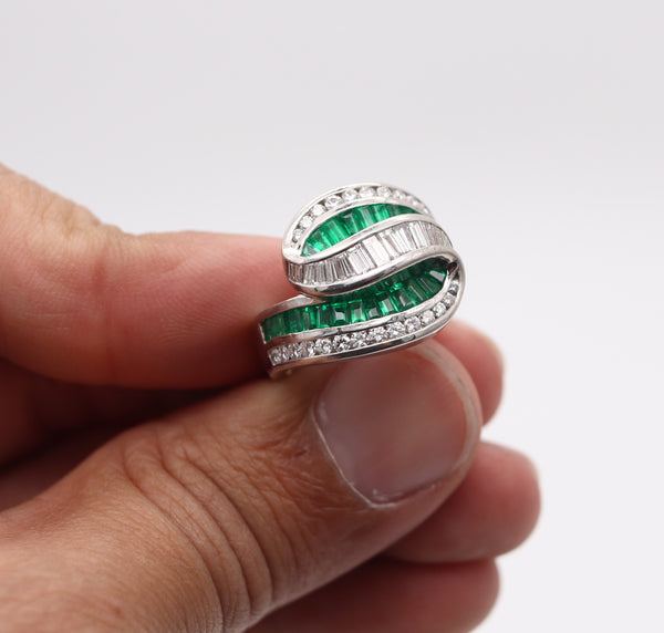 CHARLES KRYPELL Cocktail Ring In Platinum With 3.60 Ctw In Diamonds & Emeralds