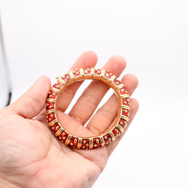 TIFFANY & CO. France Schlumberger Studios Red Paillonné Bracelet In 18Kt Yellow Gold