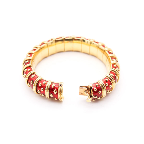 TIFFANY & CO. France Schlumberger Studios Red Paillonné Bracelet In 18Kt Yellow Gold