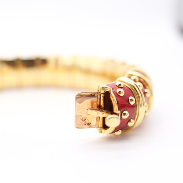 TIFFANY & CO. France Schlumberger Studios Red Paillonné Bracelet In 18Kt Yellow Gold