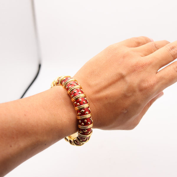 TIFFANY & CO. France Schlumberger Studios Red Paillonné Bracelet In 18Kt Yellow Gold