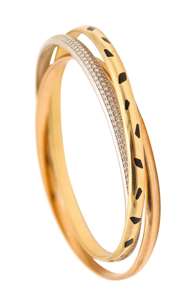 CARTIER Paris Panther Trinity Bangles In 18Kt Gold With Pave Diamonds & Onyxes