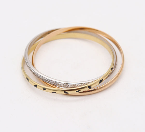 CARTIER Paris Panther Trinity Bangles In 18Kt Gold With Pave Diamonds & Onyxes