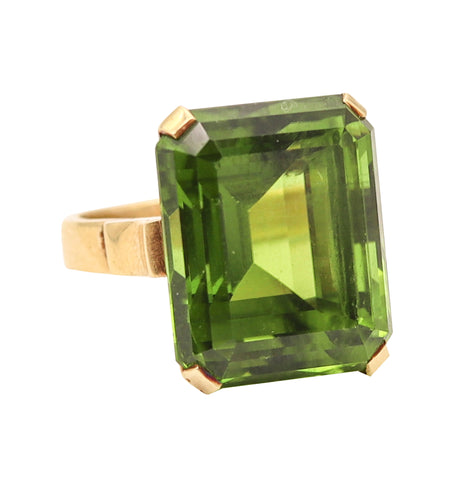 CERTIFIED Cocktail Ring In 18Kt Yellow Gold With Rare 31.56 Cts Green Peridot