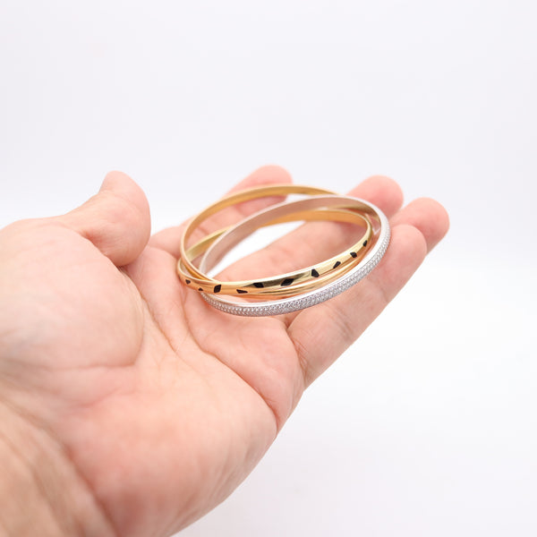 CARTIER Paris Panther Trinity Bangles In 18Kt Gold With Pave Diamonds & Onyxes