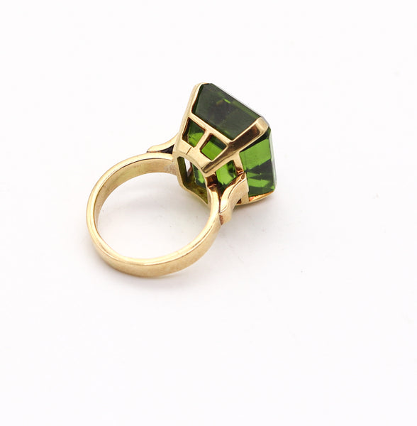 CERTIFIED Cocktail Ring In 18Kt Yellow Gold With Rare 31.56 Cts Green Peridot