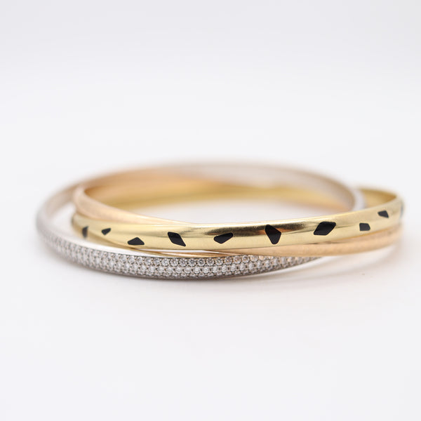 CARTIER Paris Panther Trinity Bangles In 18Kt Gold With Pave Diamonds & Onyxes
